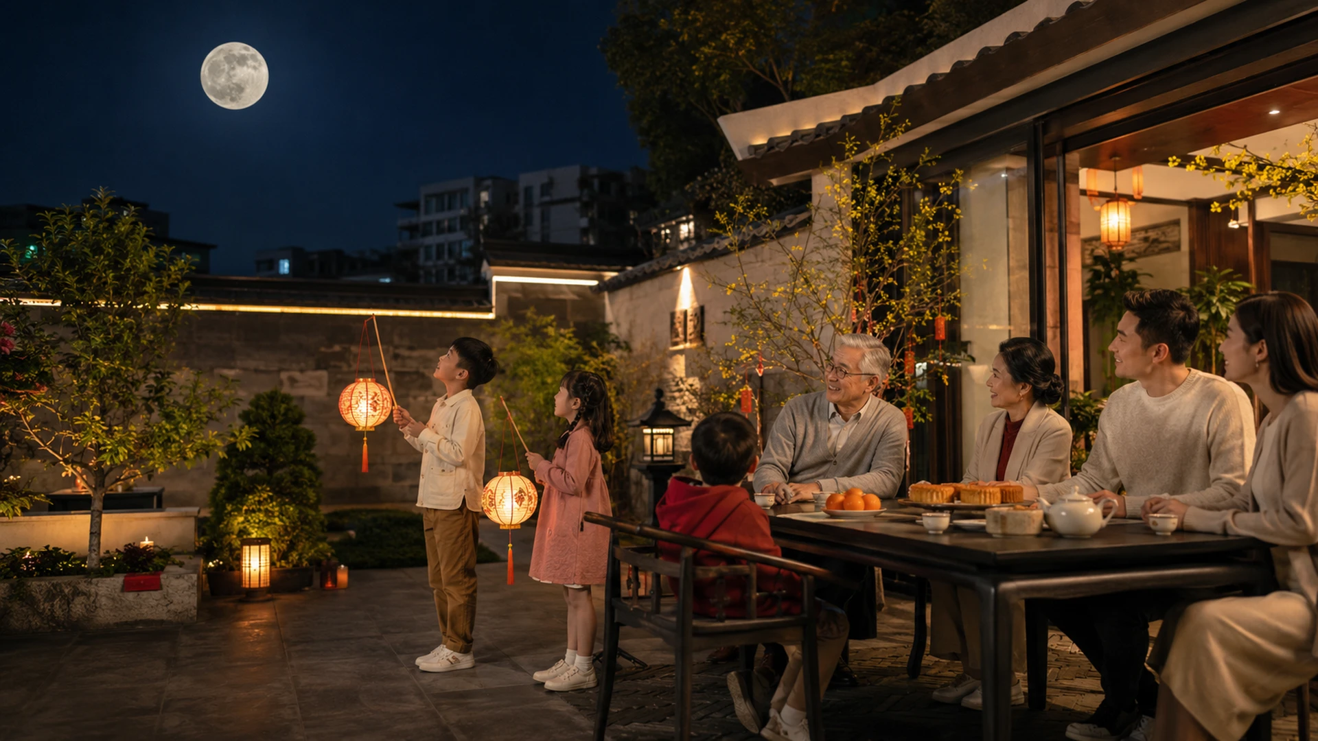 Chinese Mid Autumn Full Moon Family Reunion Chinese Mid Autumn Full Moon Family Reunion