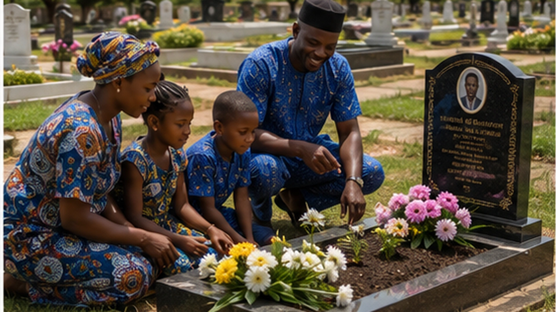 04 Family Honoring Ancestors At Memorial Grave 04 Family Honoring Ancestors At Memorial Grave