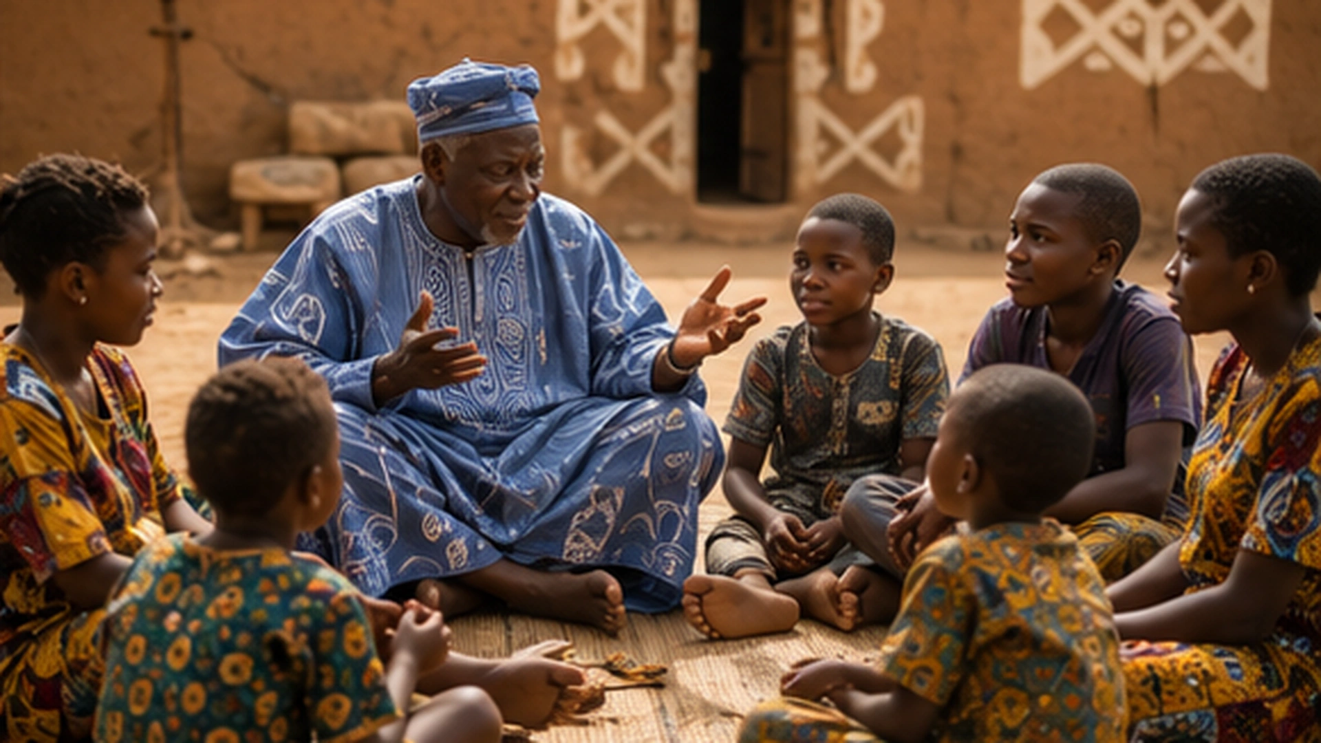 05 Elder Teaching Children About Family Heritage 05 Elder Teaching Children About Family Heritage
