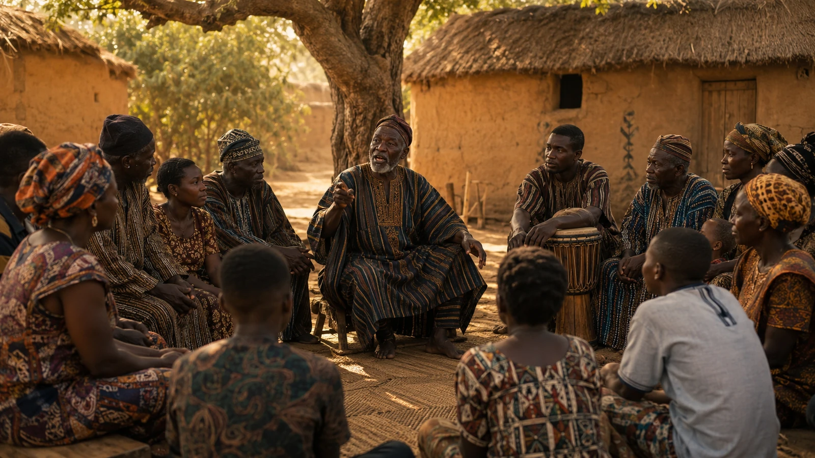 African community members listening to an elder share oral history and cultural knowledge
